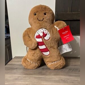 NEW Martha Stewart FAUX FUR Gingerbread MAN Candy Cane Christmas Pillow